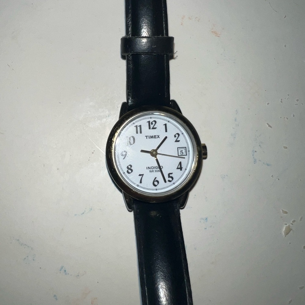 Timex Watch with Black Leather Band